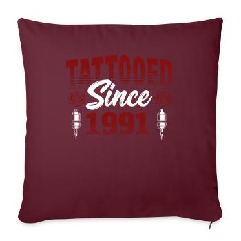 Tatoué depuis 1991 Thème Rose Rouge - Housse de coussin décorative 45 x 45 cm - bordeaux - Devant