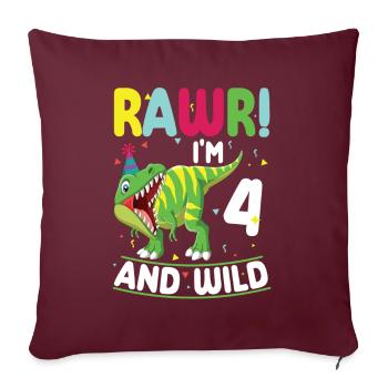 Dinosaure 4 ans fête d’anniversaire - Housse de coussin décorative 45 x 45 cm - bordeaux - Devant