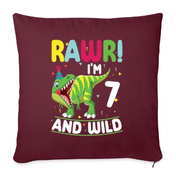 Dinosaure 7 ans costume de fête de 7ème anniversaire - Housse de coussin décorative 45 x 45 cm - bordeaux - Devant