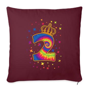 Tie-dye 2ème fête d’anniversaire 2 ans - Housse de coussin décorative 45 x 45 cm - bordeaux - Devant