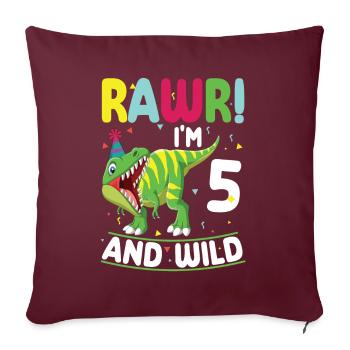 Dinosaure 5 ans fête d’anniversaire - Housse de coussin décorative 45 x 45 cm - bordeaux - Devant