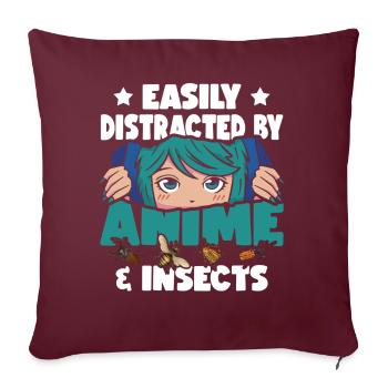 Facilement distrait par les | d’anime Amateurs d’anime | - Housse de coussin décorative 45 x 45 cm - bordeaux - Devant