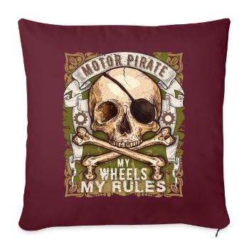 Skull Skull Moto Pirate, Design Motard - Housse de coussin décorative 45 x 45 cm - bordeaux - Devant