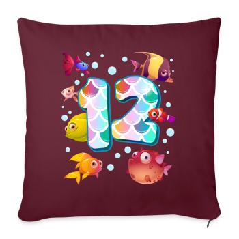 12e anniversaire | | d’anniversaire de poisson arc-en-ciel - Housse de coussin décorative 45 x 45 cm - bordeaux - Devant