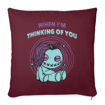 Quand je pense à toi Poupée vaudou Halloween - Housse de coussin décorative 45 x 45 cm - bordeaux - Devant