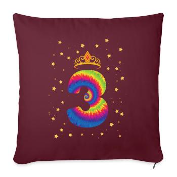 3. Geburtstag Krone | Tie Dye Themed Geburtstag | - Sofakissenbezug 45 x 45 cm - Burgunderrot - Vorne