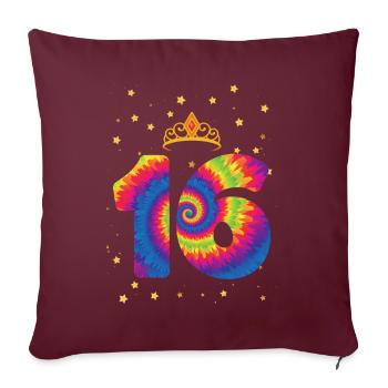 16. Geburtstag Krone | Tie Dye Themed Geburtstag - Sofakissenbezug 45 x 45 cm - Burgunderrot - Vorne