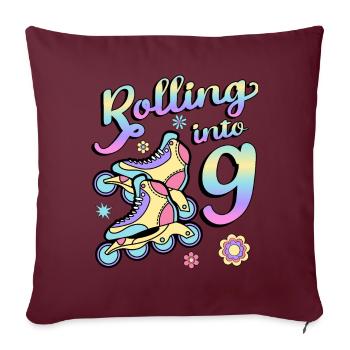 Rolling Into 9 Roller Skaters Skates 9e année - Housse de coussin décorative 45 x 45 cm - bordeaux - Devant