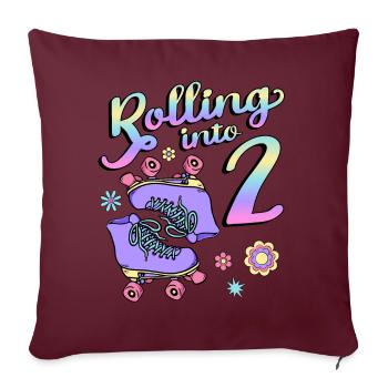 Rouler dans 2 Roller Skaters Floral 2ème année - Housse de coussin décorative 45 x 45 cm - bordeaux - Devant