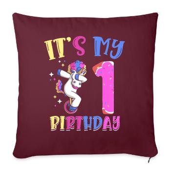 C’est mon 1 anniversaire de dabbing licorne poney 1. - Housse de coussin décorative 45 x 45 cm - bordeaux - Devant