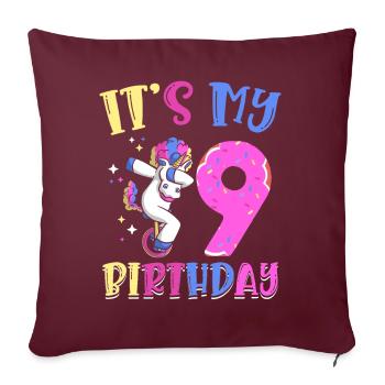 C’est mon 9 anniversaire dabbing licorne poney 9. - Housse de coussin décorative 45 x 45 cm - bordeaux - Devant