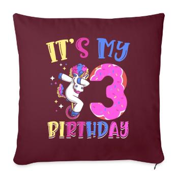 C’est mon 3 anniversaire Dabbing Unicorn Pony 3. - Housse de coussin décorative 45 x 45 cm - bordeaux - Devant