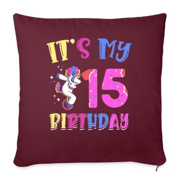 C’est mon 15e anniversaire Dabbing Unicorn Pony - Housse de coussin décorative 45 x 45 cm - bordeaux - Devant