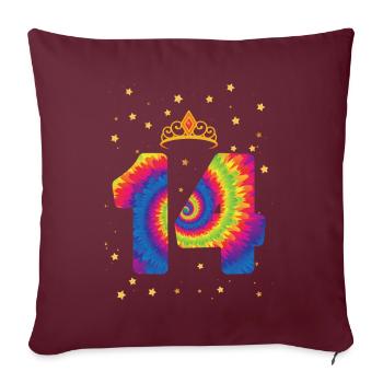 14. Geburtstag Krone | Tie Dye Themed Geburtstag | - Sofakissenbezug 45 x 45 cm - Burgunderrot - Vorne