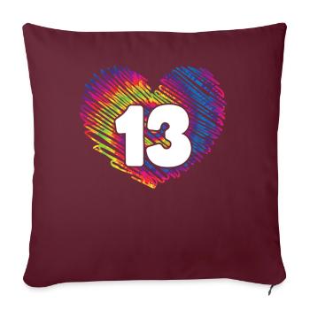 13e anniversaire Heart Tie Dye | Tie Dye sur le thème - Housse de coussin décorative 45 x 45 cm - bordeaux - Devant