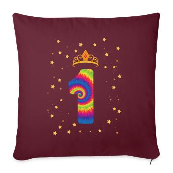 1. Geburtstag Krone | Tie Dye Themed Geburtstag | - Sofakissenbezug 45 x 45 cm - Burgunderrot - Vorne