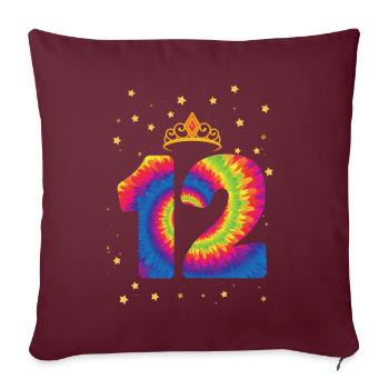 12. Geburtstag Krone | Tie Dye Themed Geburtstag | - Sofakissenbezug 45 x 45 cm - Burgunderrot - Vorne