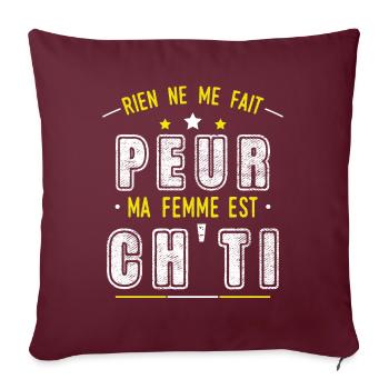 Idée Cadeau Couple Ch-ti Citation Région Nord Chti - Housse de coussin décorative 45 x 45 cm - bordeaux - Devant