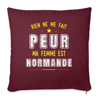 Normandie Idée Cadeau Couple Normand Citation - Housse de coussin décorative 45 x 45 cm - bordeaux - Devant