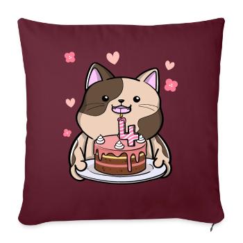 Le chat potelé garde un gâteau d’anniversaire 4 ans - Housse de coussin décorative 45 x 45 cm - bordeaux - Devant
