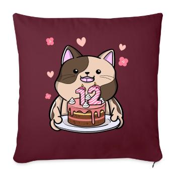Le chat potelé garde un gâteau d’anniversaire 12 ans - Housse de coussin décorative 45 x 45 cm - bordeaux - Devant