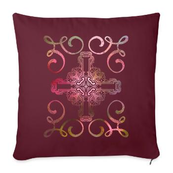 Croix chrétienne, style vintage, Jésus-Christ - Housse de coussin décorative 45 x 45 cm - bordeaux - Devant