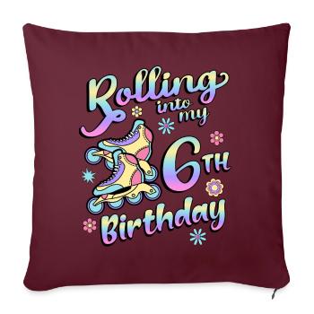 Rouler dans mon 6e anniversaire Roller Skater Inline - Housse de coussin décorative 45 x 45 cm - bordeaux - Devant