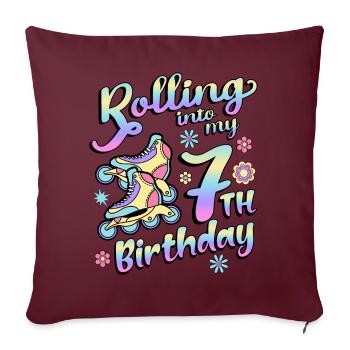 Rouler dans mon 7e anniversaire Roller Skater Inline - Housse de coussin décorative 45 x 45 cm - bordeaux - Devant