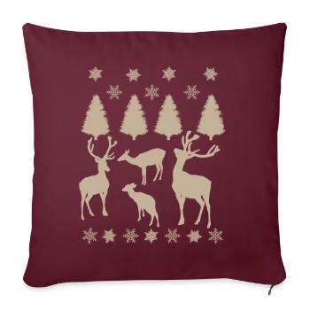 Hirsch, Reh, Tannenbäume, Schneestern Weihnachten - Sofakissenbezug 45 x 45 cm - Burgunderrot - Vorne