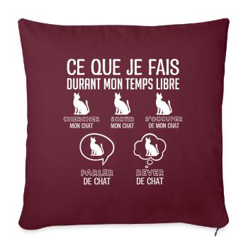 J’aime mon chat - Durant mon temps libre - Housse de coussin décorative 45 x 45 cm - bordeaux - Devant