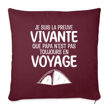 Papa voyageur | papa aime le voyage - Housse de coussin décorative 45 x 45 cm - bordeaux - Devant