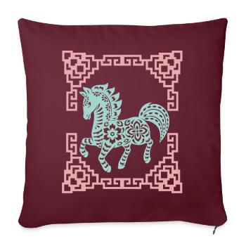 Année du Cheval, horoscope chinois Chine - Housse de coussin décorative 45 x 45 cm - bordeaux - Devant