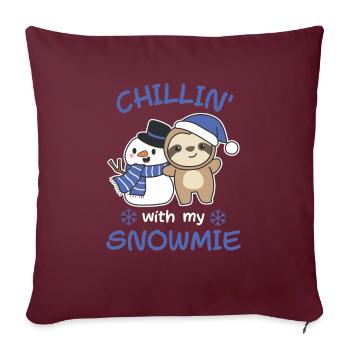 Sloth Chillin avec mon bonhomme de neige - Housse de coussin décorative 45 x 45 cm - bordeaux - Devant