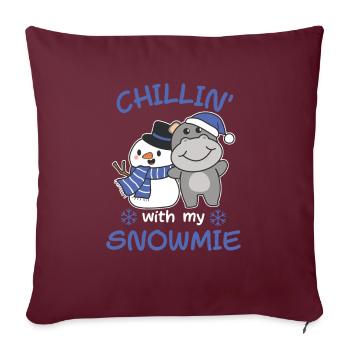 Hippo Chillin avec mon bonhomme de neige - Housse de coussin décorative 45 x 45 cm - bordeaux - Devant