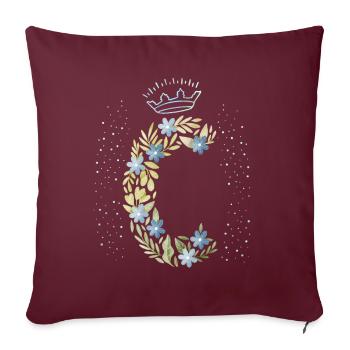 Lettre monogramme C avec couronne, ornement floral - Housse de coussin décorative 45 x 45 cm - bordeaux - Devant