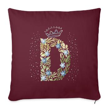 Monogramme lettre D avec couronne, ornement floral - Housse de coussin décorative 45 x 45 cm - bordeaux - Devant