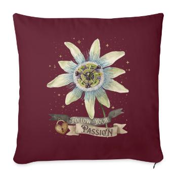 Passionsblume, Vintage-Botanische Illustration - Sofakissenbezug 45 x 45 cm - Burgunderrot - Vorne