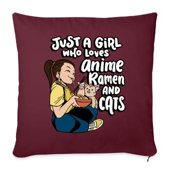 Juste une fille qui aime l’anime, les ramen et les chats mignons - Housse de coussin décorative 45 x 45 cm - bordeaux - Devant