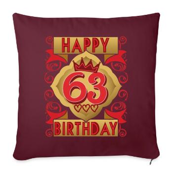 63. Geburtstag 63 Jahre alt Spruch, Vintage-Design - Sofakissenbezug 45 x 45 cm - Burgunderrot - Vorne