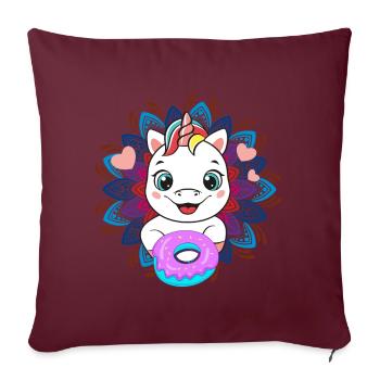 Bébé licorne gourmand de donuts - Housse de coussin décorative 45 x 45 cm - bordeaux - Devant