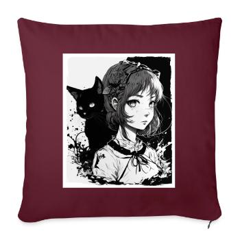 Anime Girl Katze Kätzchen Manga Ink Blume Neon - Sofakissenbezug 45 x 45 cm - Burgunderrot - Vorne