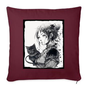 Anime Girl Katze Kätzchen Manga Ink Blume Neon - Sofakissenbezug 45 x 45 cm - Burgunderrot - Vorne