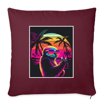 Vaporwave Retro Paresseux Animal Motif Plage Neon - Housse de coussin décorative 45 x 45 cm - bordeaux - Devant