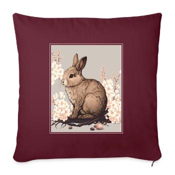 Lapin Lapin Fleur de Cerisier Japon Japonais - Housse de coussin décorative 45 x 45 cm - bordeaux - Devant