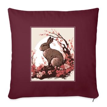 Lapin Lapin Fleur de Cerisier Japon Japonais - Housse de coussin décorative 45 x 45 cm - bordeaux - Devant