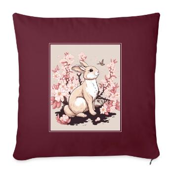 Lapin Lapin Cerisier Fleur Japon Japonais - Housse de coussin décorative 45 x 45 cm - bordeaux - Devant