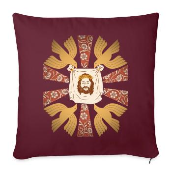 Jésus-Christ, drap, chrétien, colombes de paix - Housse de coussin décorative 45 x 45 cm - bordeaux - Devant