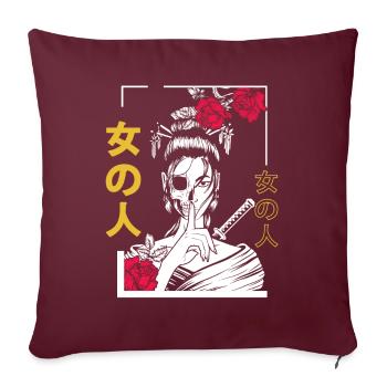 Japonaise Samouraï Fleur Guerrière Geisha Femme - Housse de coussin décorative 45 x 45 cm - bordeaux - Devant