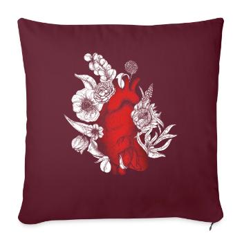 Cœur anatomique et fleurs - Housse de coussin décorative 45 x 45 cm - bordeaux - Devant