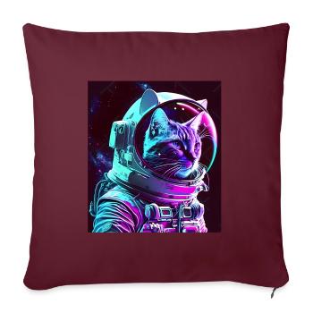 Chaton Astronaute de l’espace Cosmos Neon - Housse de coussin décorative 45 x 45 cm - bordeaux - Devant